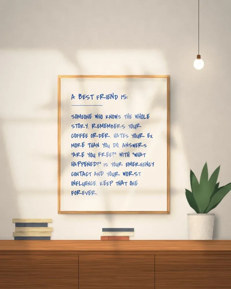 Hand-lettered A Best Friend Is quote print in a wooden frame