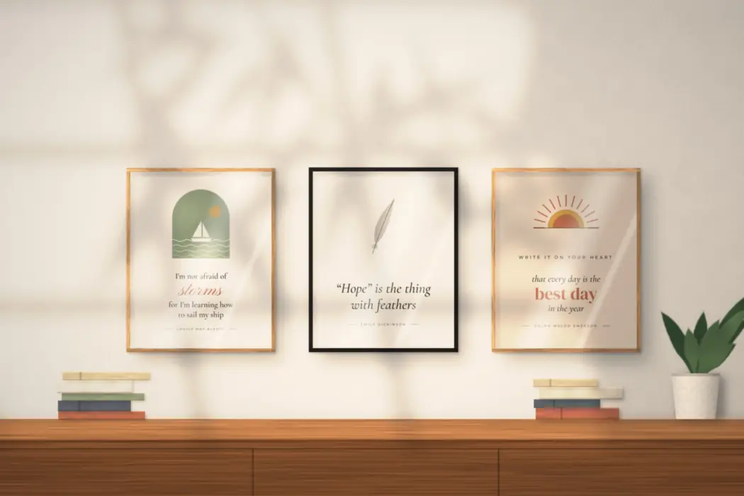 Live Well set of 8 classic literary quote prints in warm boho colours