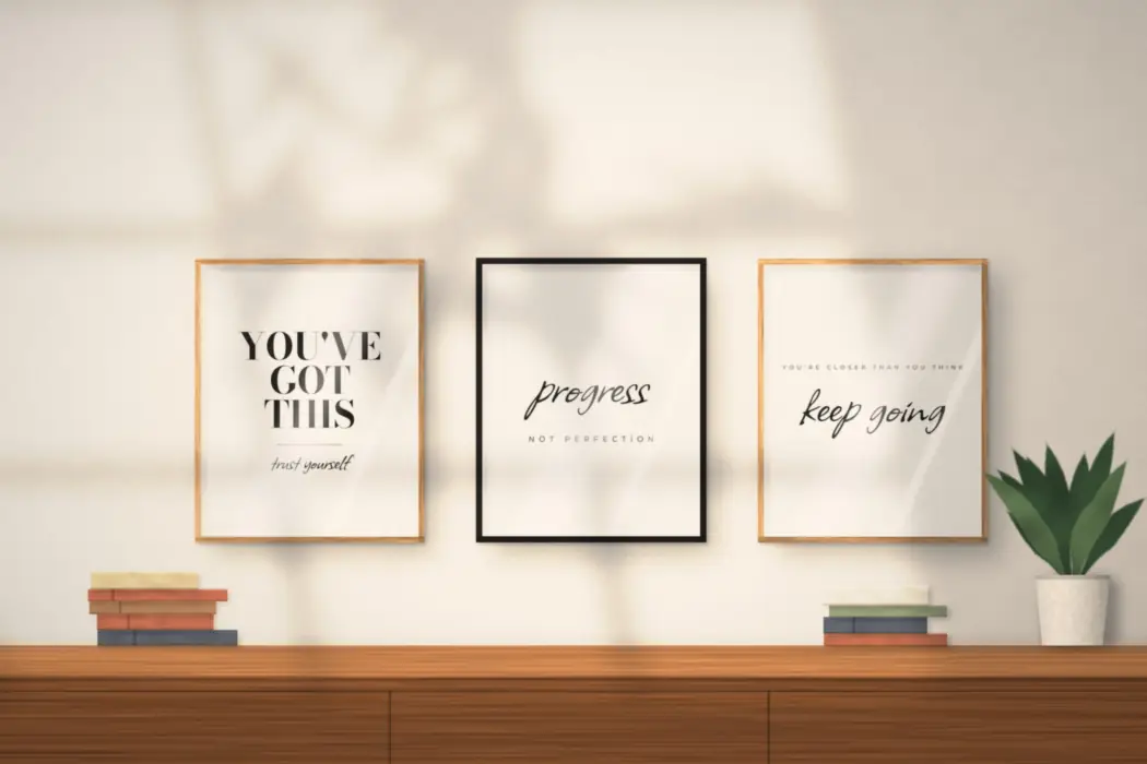 Mindset set of 12 minimalist black and white typography prints